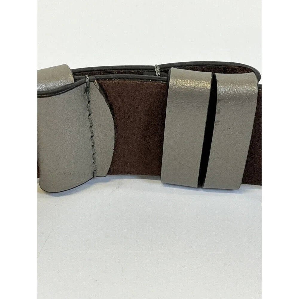 Chico's Belt Antique Gold Hammered Double Ring Closure‎ Taupe/Grey Adjustable - Picture 6 of 7